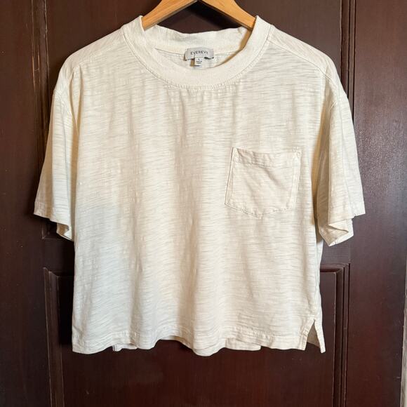 EVEREVE | Elsy Cream Slub Knit Cropped Pocket Tee | Large - Picture 1 of 5